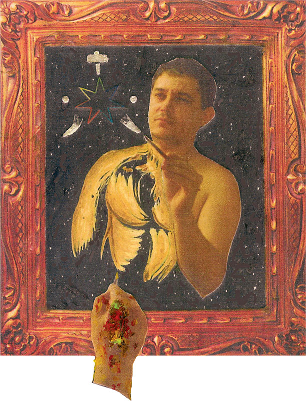 Auto retrato de Cezarini pintando seu simbolismo Acrílica e fotomontagem scartão
