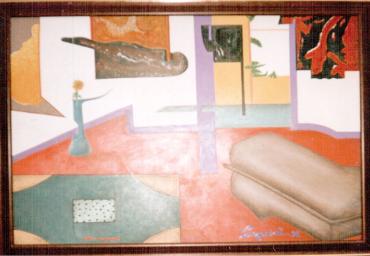 1996 – Interior com Girassol –  Acrílica s madeirite – estilo tracista